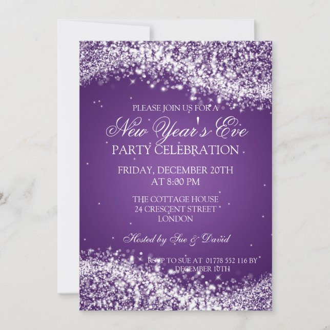 Invitación Elegante Año Nuevo Eve Sparkling Wave Purple (Anverso)