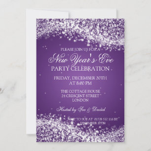 Invitación Elegante Año Nuevo Eve Sparkling Wave Purple