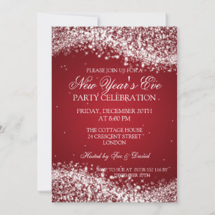Invitación Elegante Año Nuevo Eve Sparkling Wave Red