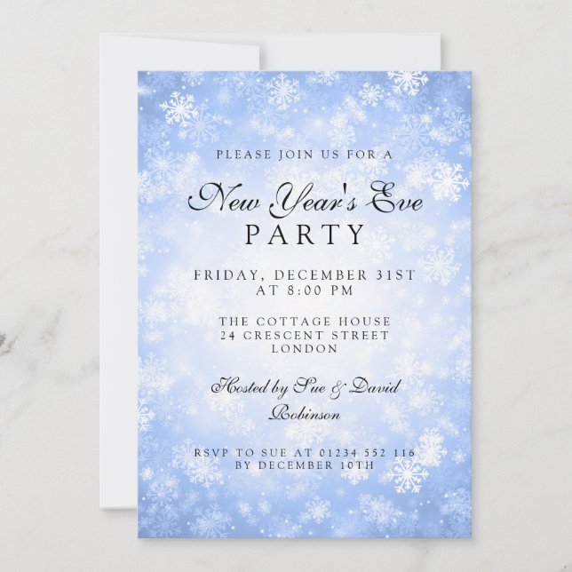 Invitación Elegante Año Nuevo Fiesta Invierno Azul (Anverso)