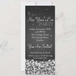 Invitación Elegante Año Nuevo Fiesta Noche Deslumbrante Negro