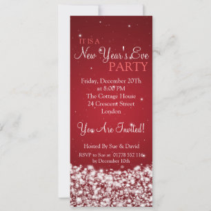 Invitación Elegante Año Nuevo Fiesta Noche Deslumbrante Rojo