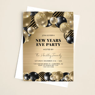 Invitación Elegante Año Nuevo Oro Negro