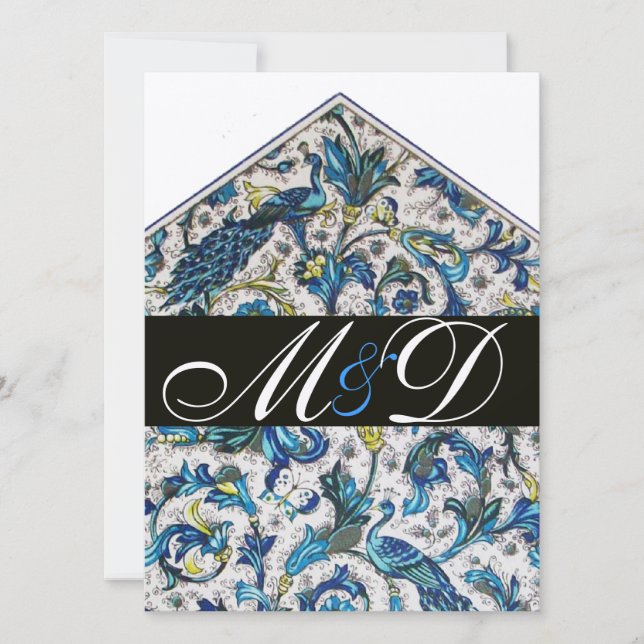 INVITACIÓN ELEGANTE ANTIGÜEDAD FLORENTINA AZUL MONOGRAM (Anverso)