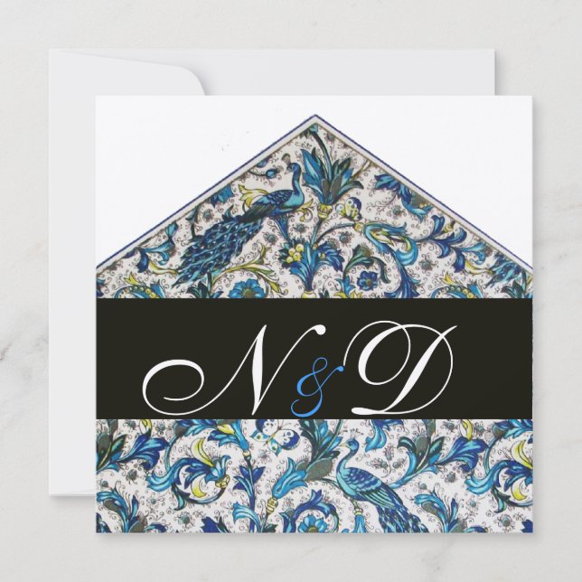 INVITACIÓN ELEGANTE ANTIGÜEDAD FLORENTINA AZUL MONOGRAM (Anverso)