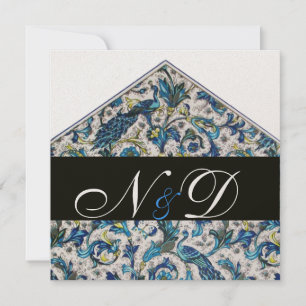 INVITACIÓN ELEGANTE ANTIGÜEDAD FLORENTINA AZUL MONOGRAM