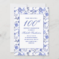 Elegante Antiguo Antigüedad Azul Floral 100º