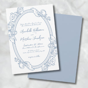 Invitación Elegante Antiguo Ornate Azul Polvoriento para Boda