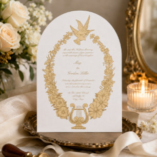 Invitación Elegante Antiguo Ornate Palomas Flores & Arpa Bord