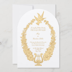 Invitación Elegante Antiguo Ornate Palomas Flores & Arpa Bord