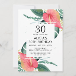 Invitación Elegante Anturio Tropical y Cumpleaños de Monstera