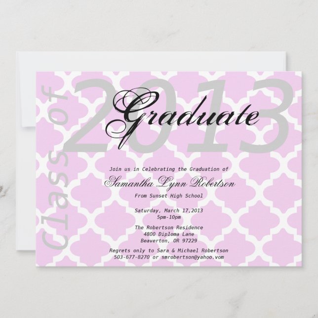 Invitación Elegante Anuncio/Invitación de Graduación Rosa (Anverso)