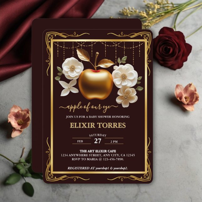 Invitación Elegante Apple de Oro de nuestro Baby Shower Ojo (Subido por el creador)