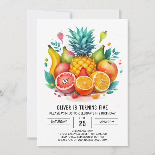 Invitación Elegante Apple Whimsical Fruits Cumpleaños (Anverso)