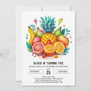 Invitación Elegante Apple Whimsical Fruits Cumpleaños