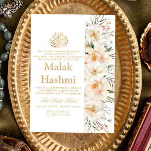 Invitación Elegante Aqiqa Aqeeqa blanco floral blanco