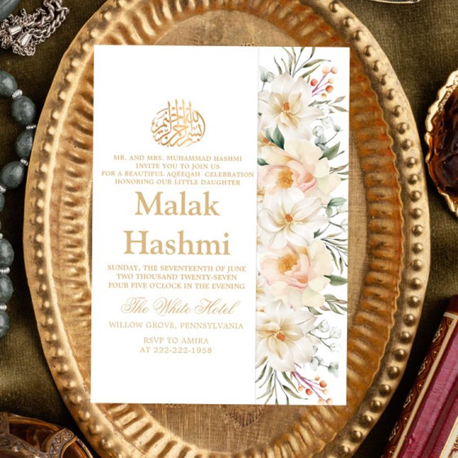 Invitación Elegante Aqiqa Aqeeqa blanco floral blanco (Subido por el creador)