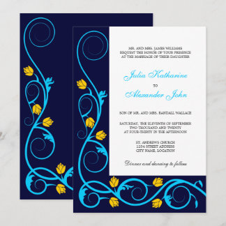 Invitación Elegante Aqua Blue and Yellow Swirls