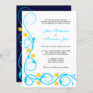Invitación Elegante Aqua Blue and Yellow Swirls