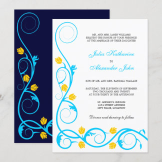 Invitación Elegante Aqua Blue and Yellow Swirls