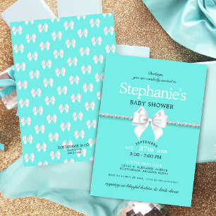 Invitación Elegante Aqua Blue Bow Tiffany Baby Shower