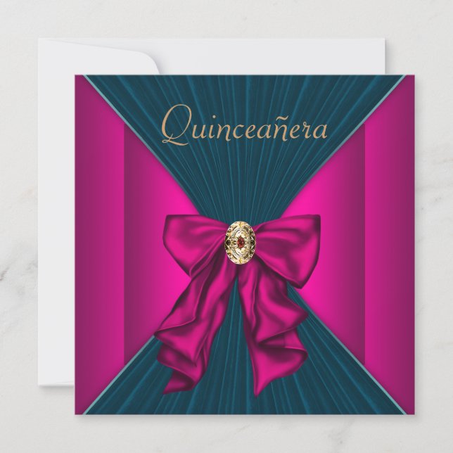 Invitación Elegante Aqua Blue y Hot Pink Quinceanera (Anverso)