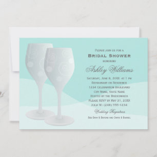 Invitación Elegante Aqua Cheers Wine Glasses Ducha Nupcial