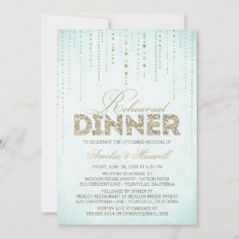 Invitación Elegante Aqua con Purpurina de oro para la cena