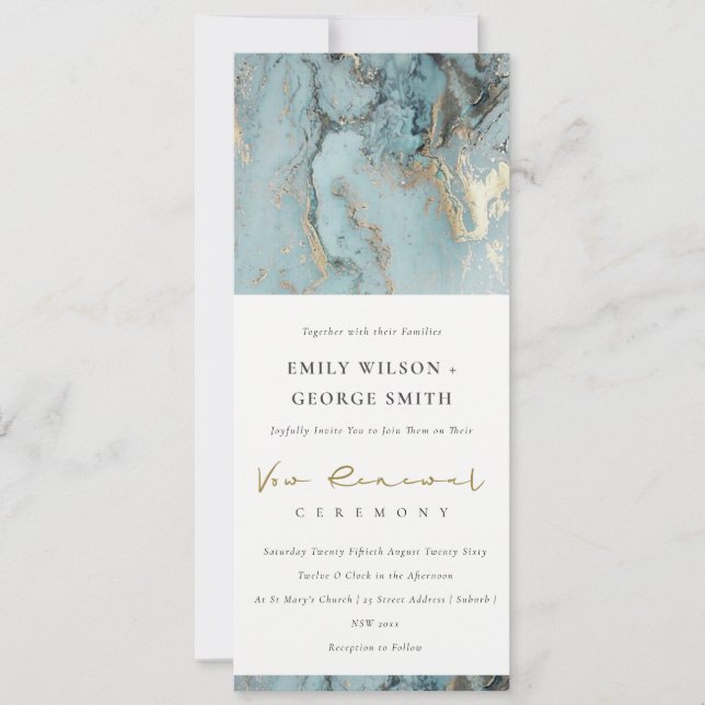 INVITACIÓN ELEGANTE AQUA DUSKY ORO AZUL AGOTADO RENOVACIÓN DE (Anverso)