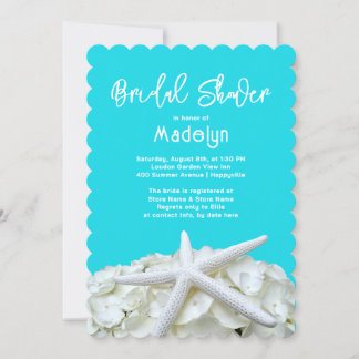 Invitación Elegante Aqua Starfish Hydrangea Bridal Shower