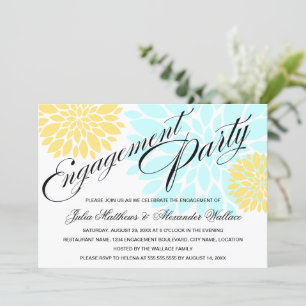 Invitación Elegante Aqua Yellow Floral Burst Engagement Party