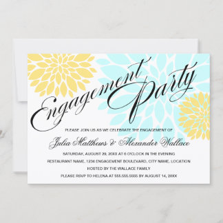 Invitación Elegante Aqua Yellow Floral Burst Engagement Party