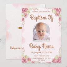 Elegante Aquarela Floral Rosa Bautismo Religioso