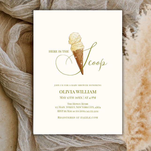 Invitación Elegante aquí está el Baby Shower de Scoop Ice Cre (Elegant Here's The Scoop Ice Cream Baby Shower Invitation)