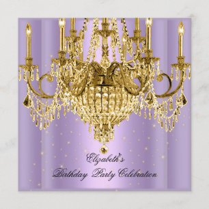 Invitación Elegante araña de cumpleaños de lila dorado