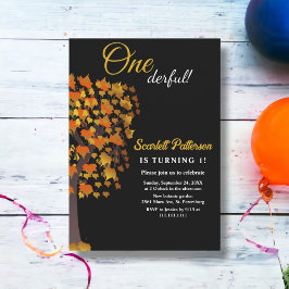 Invitación Elegante árbol blanco y negro cae el primer cumple