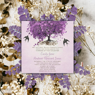 Invitación Elegante árbol de boda con hojas en forma de coraz