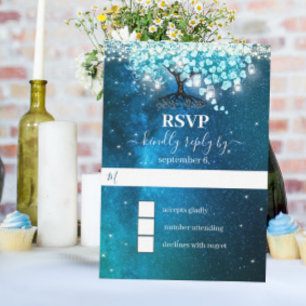 Invitación Elegante árbol de corazón azul de boda GUARDAR LA 