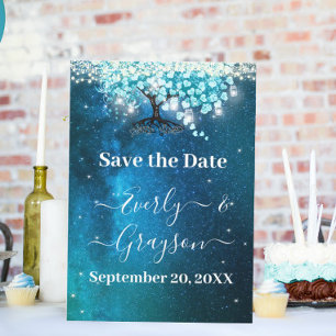 Invitación Elegante árbol de corazón de hoja azul boda GUARDA