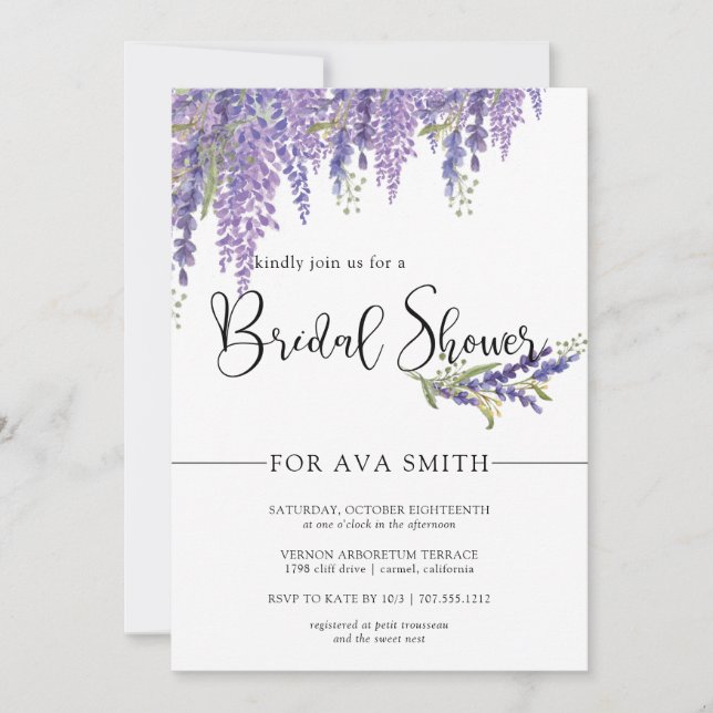 Invitación Elegante árbol de glicinia Ducha de novia (Anverso)