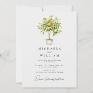 Invitación Elegante árbol de limón de acuarela pintado a mano