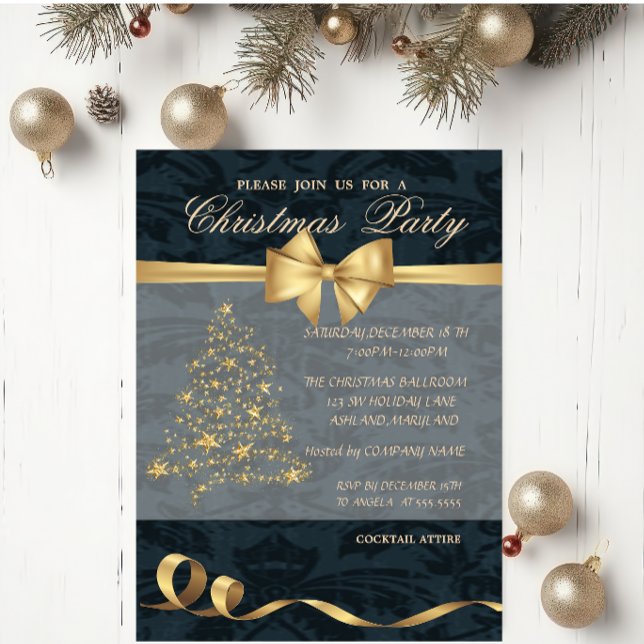 Invitación Elegante árbol de Navidad, Bow, Fiesta Navidad (Subido por el creador)