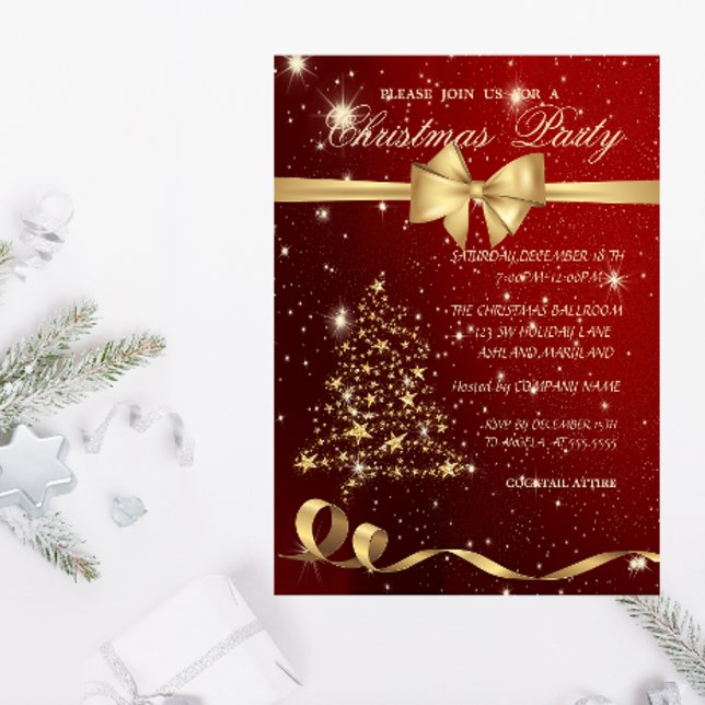 Invitación Elegante árbol de Navidad, Bow, Red, Fiesta Navida (Subido por el creador)
