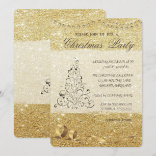Invitación Elegante árbol de Navidad, Brillante, Fiesta de Na
