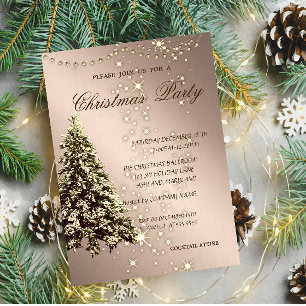 Invitación Elegante árbol de Navidad, Brillo, Fiesta de Navid
