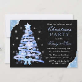 Invitación Elegante árbol de Navidad con cinta azul claro par