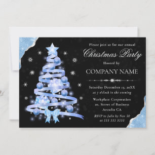Invitación Elegante árbol de Navidad con cinta azul claro par
