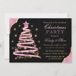 Invitación Elegante árbol de Navidad con cinta rosa para fies