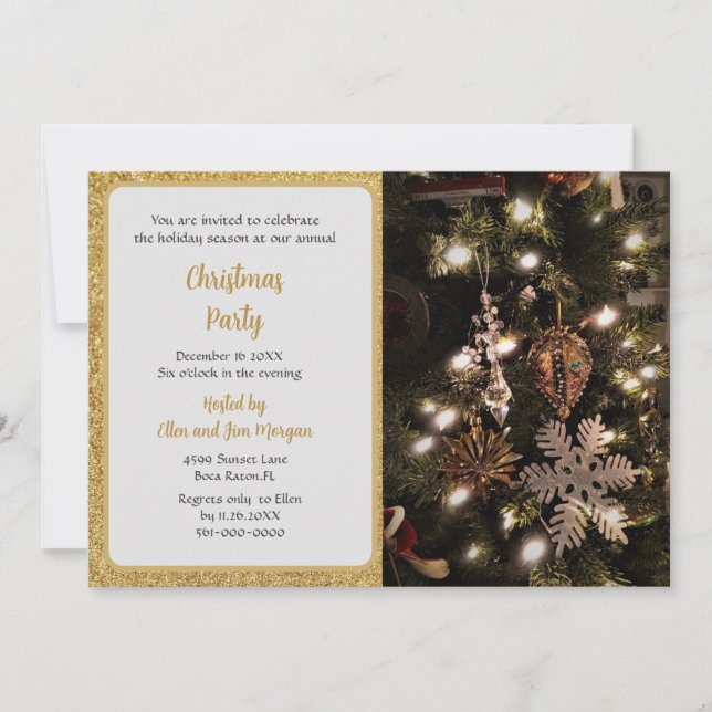 Invitación Elegante árbol de Navidad con Fiesta Purpurina de  (Anverso)