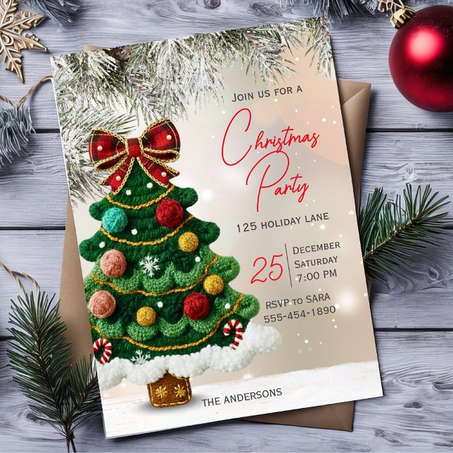 Invitación Elegante árbol de Navidad con lazo para fiesta  (Subido por el creador)